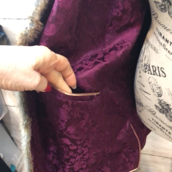 Fur Trimmed Plaid Brocade Jacket REVERSIBLE Button Down Handmade Funky Artsy - Picture 15 of 16